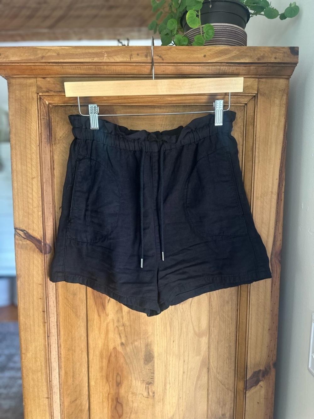 BDG Black High-Waist Linen Blend Drawstring Shorts XS